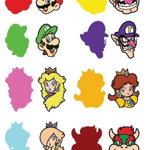 Bundle d'autocollants SVG Super Mario Bros, Super Mario Party, téléchargement immédiat, bricolage, Super mario Svg Png, sticker super mario, visages de super mario