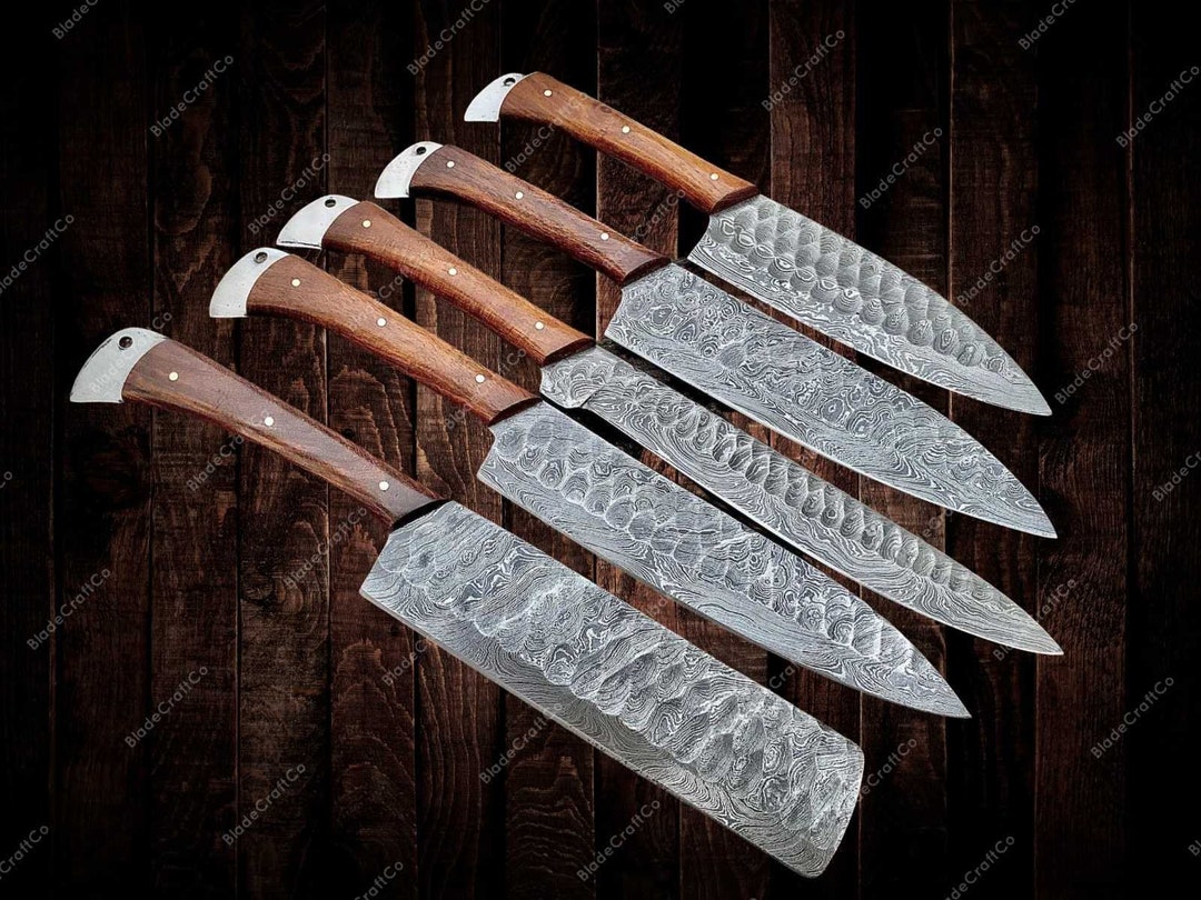 Damascus Steel Chef Knives Set Personalized Anniversary Gift for Her