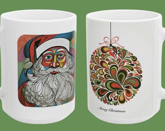 Weihnachtskünstlerischer Weihnachtsmann-Keramikbecher, Weihnachtsgeschenk für Kaffeeliebhaber, Urlaub, 15-Unzen-Tasse, Klassisches Design, Festliche Weihnachtstasse, Weihnachtsmann