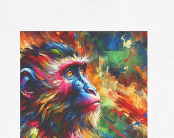 Colorful Monkey Face Painting Tshirt, Artistic Tee, Unisex Graphic Shirt, Vibrant Animal Shirt, Short-Sleeve Tee, Teacher, Art Gift, College