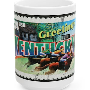 Kentucky Stamp Classic Vintage Retro - Keramik Tasse Geschenk Büro Zustand Postkarte Wildkatzen Reise Verkehrsschild Geschenk Pferd Fan Sport Reise Derby