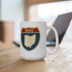Ohio Classic, Vintage, Retro - Tazza in ceramica regalo Office State Mountaineers, Interstate, cartello stradale, regalo, contorno, ventilatore, sport Stato