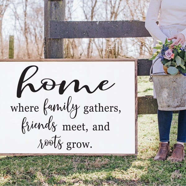 Home sign SVG - Where family gathers sign - Farmhouse sign - Throw pillow - Home decor wall art - Wedding gift - Home decor - Digital design