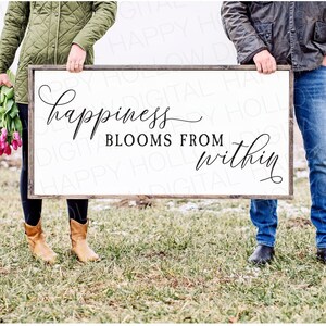 La felicidad florece SVG - Estilo de granja SVG - Decoración del hogar - Regalo de bodas - Regalo de aniversario - Regalo para un nuevo hogar - Arte sobre la cama - Diseño digital