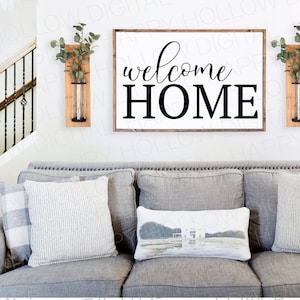 Bienvenido a casa SVG - Arte mural decorativo para el hogar - Regalo de inauguración de la casa - Regalo para el primer hogar - Regalo de bodas - Regalo de aniversario - Letrero de bienvenida SVG - Digital