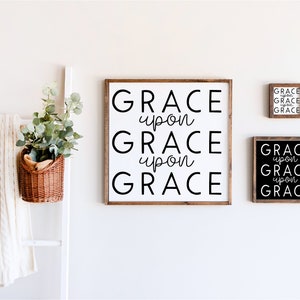 Gracia sobre gracia SVG - Arte de pared único - Iglesia SVG - Almohada decorativa - Taza de café - Png religioso - Cita de las Escrituras - Descarga instantánea