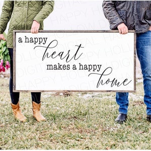Cuore felice SVG - Casa felice SVG - Stile fattoria SVG - Arredamento per la casa - Cuscino - Decorazione da parete per la stanza della famiglia - Regalo di nozze - Regalo per la nuova casa