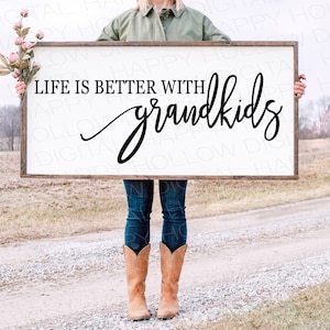 La vie est meilleure avec des petits-enfants SVG - cadeau grand-parent - petit-enfant SVG - signe de la ferme - cadeau grand-mère - cadeau grand-père - oreiller grand-parent