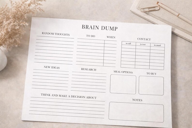 Brain Dump Printable | Minimalist Brain Dump Worksheet | Clear Your ...