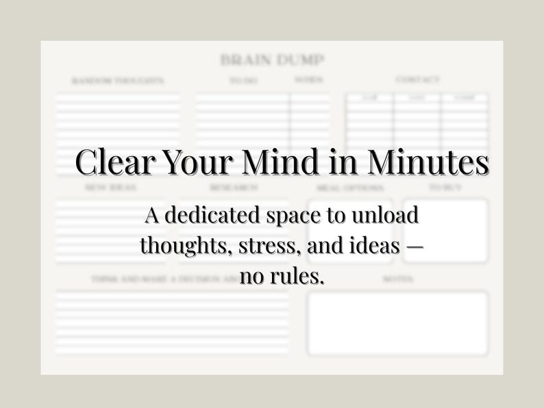 Brain Dump Printable | Minimalist Brain Dump Worksheet | Clear Your ...