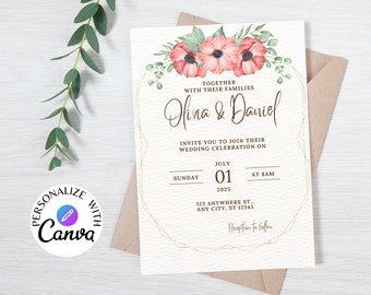 Editable Wedding Invitation Template Wedding Invite, Wedding Template, Instant Download Canva template wedding invitation