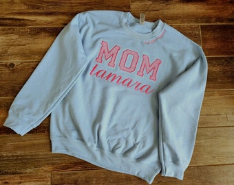 MOM Sweatshirt Jack and Jill with Name Embroidered Custom Monogram Shirt for Mom Gift Mothers Day  Top Mama Sweater Pink or Blue
