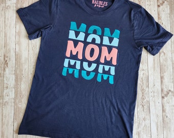 MOM T-Shirt Blue Pink Jack and Jill Mother Teeshirt