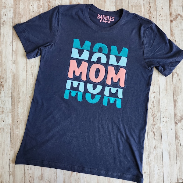 MOM T-Shirt Blue Pink Jack and Jill Mother Teeshirt