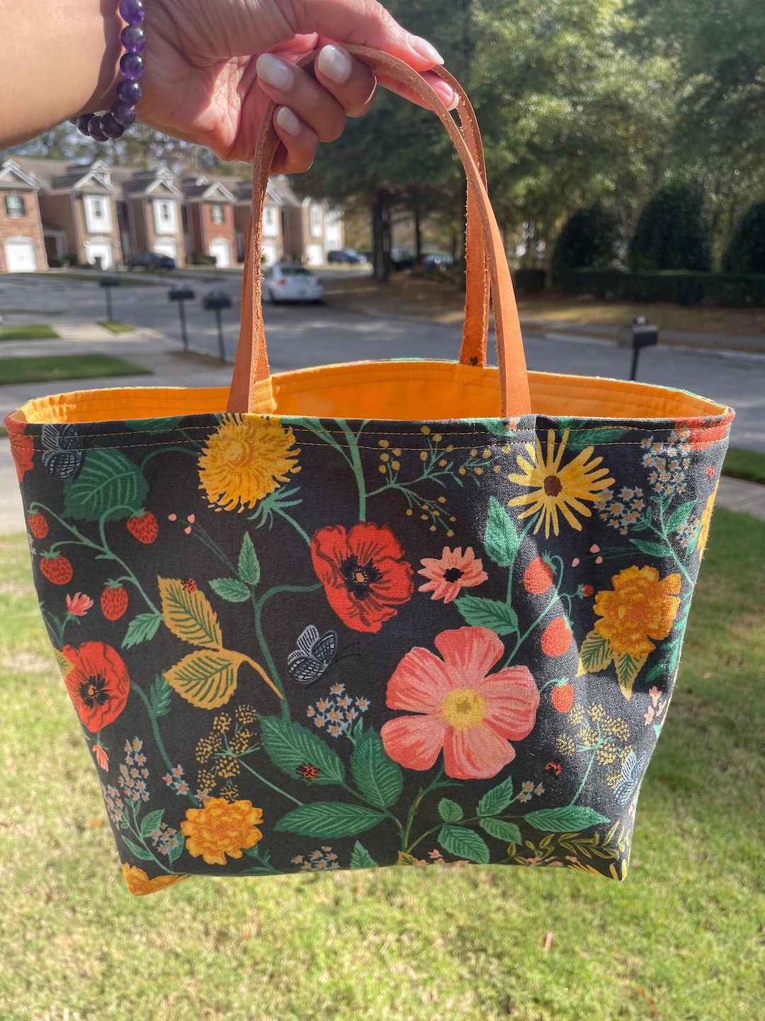 Tan Canvas With Floral Pattern Tote Purse