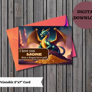 Dragon Hoard Tarjeta en blanco imprimible, Tarjeta para cualquier ocasión, Tarjeta de amor 5 x 7, Tarjeta de descarga instantánea, Tarjeta de felicitación, Tarjeta de regalo, Imprimible, Descargar