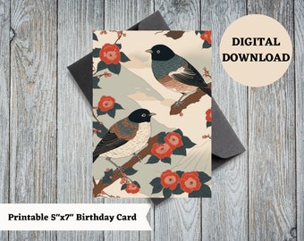 Printable blank card, ukiyo-e style card, blank 5x7 card, instant download card, greeting card, gift card, printable, digital, download