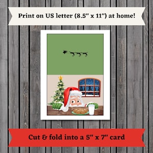 Tarjeta de Navidad para imprimir, tarjeta de invierno, tarjeta de deseos navideños, tarjeta de Papá Noel, tarjeta navideña de Papá Noel, imprimible, digital, descarga