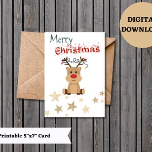 Afdrukbare kerstkaart, winterkaart, rendiervakantiekaart, kerstkaart, kerstkaart, afdrukbare kaart, winterafdrukbaar, download