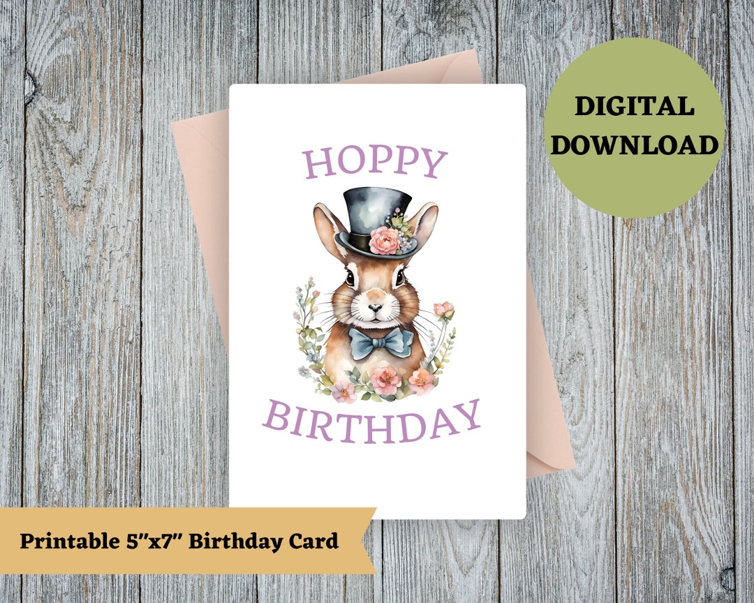 Printable Birthday Card, Rabbit Birthday Card, Birthday Wishes Card ...