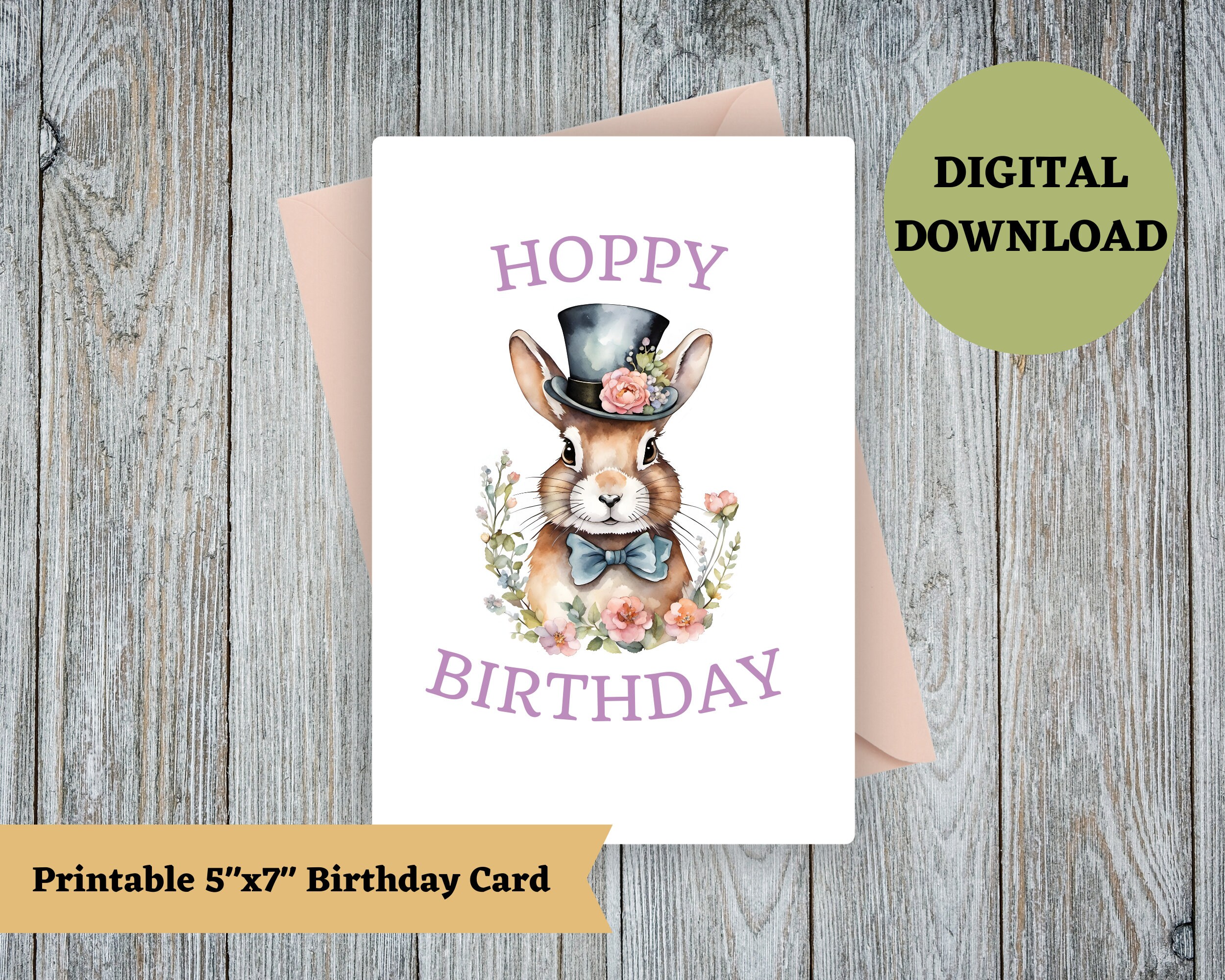 Printable Birthday Card, Rabbit Birthday Card, Birthday Wishes Card ...