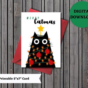 Afdrukbare kerstkaart, winterkaart, kaart met kerstwensen, kattenkerstkaart, kattenvakantiekaart, afdrukbaar, digitaal, download