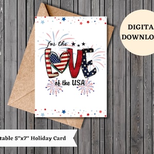 Printable 4th of July Card, Independence card, red white and blue card, summer holiday card, fireworks, printable, digital, download