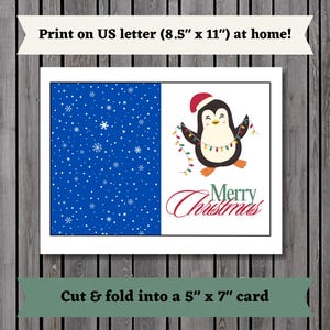 Afdrukbare kerstkaart, winterpinguïnkaart, kaart met kerstwensen, pinguïn kerstkaart, kerstkaart, afdrukbaar, digitaal, download