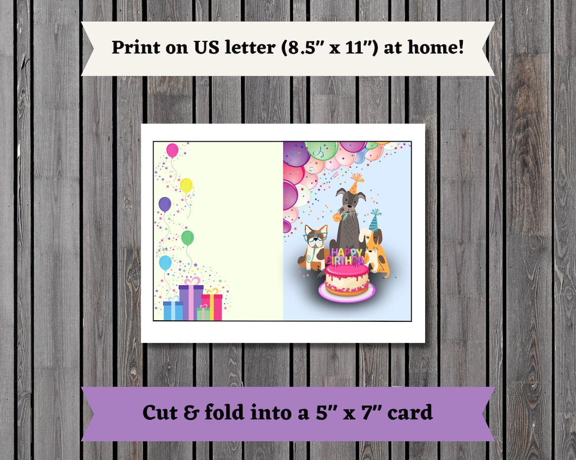 Printable Birthday Card, Dog Birthday Card, Birthday Wishes Card, Cute ...