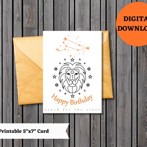 Druckbare astrologische Geburtstagskarte Löwe, Geburtstagskarte, Geburtstagswunschkarte, Sternzeichen Geburtstagskarte, Juli, August, printable, Download