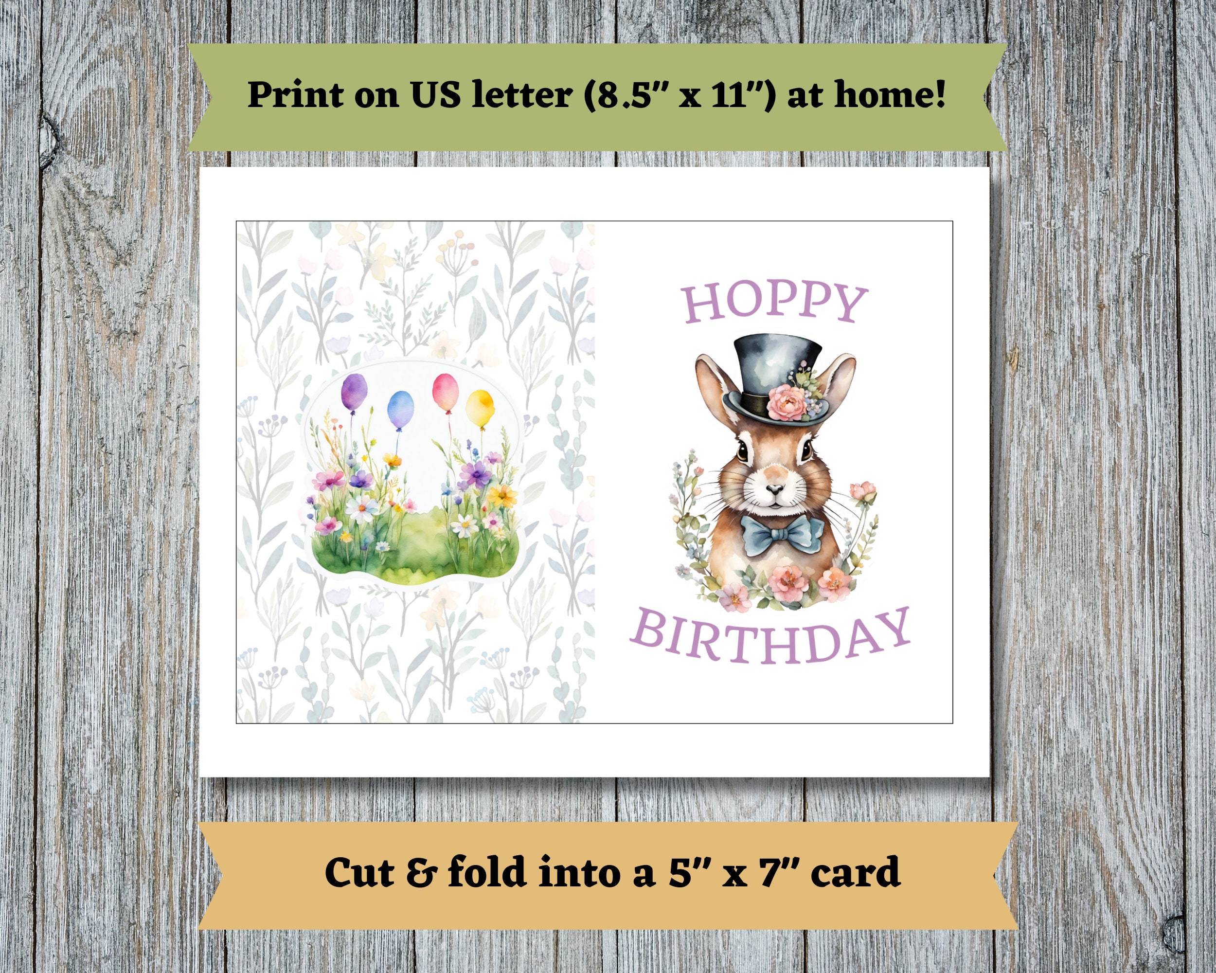 Printable Birthday Card, Rabbit Birthday Card, Birthday Wishes Card ...