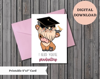 Tarjeta de graduación imprimible, Tarjeta de graduación de vaca, Tarjeta de graduación de hija, Linda tarjeta de graduación, Tarjeta de graduación de secundaria, Graduada de secundaria