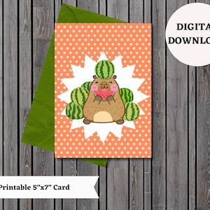 Printable blank capybara card, any occasion card, blank 5x7 card, instant download card, greeting card, gift card, printable, download