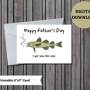 Tarjeta imprimible de juego de palabras para papá, Tarjeta de broma del Día del Padre, Tarjeta de papá, Tarjeta en blanco de 5 x 7, Tarjeta de descarga instantánea, Tarjeta de felicitación, Tarjeta de pescado, Imprimible