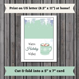 Tarjeta de vacaciones imprimible, tarjeta de invierno, tarjeta de deseos navideños, tarjeta de cacao, tarjeta de cacao navideña, tarjeta de invierno imprimible, digital, descarga