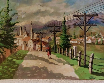 Paysage avec maisons et arbres