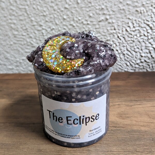 The Eclipse Solar Moon Stars Sky Jelly Bingsu Bead Black Silver Glitter Slime Fidget Toy Blue Raspberry Scented Crunchy