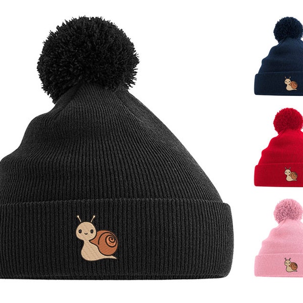 Bonnet pompon adulte et enfant avec broderie escargot