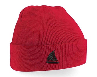 Adults & Kids Beanie with Sailing Boat Embroidery