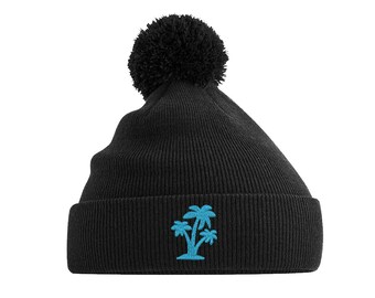 Adults & Kids Pom Pom Bobble Hat with Palm Tree Embroidery