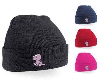 Adults & Kids Beanie with Dinosaur Embroidery