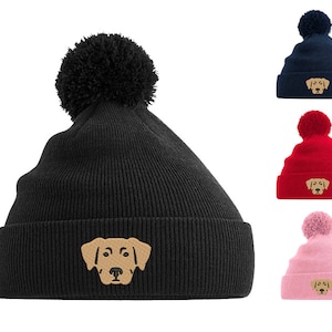 Adults & Kids Pom Pom Bobble Hat with Labrador Dog Embroidery