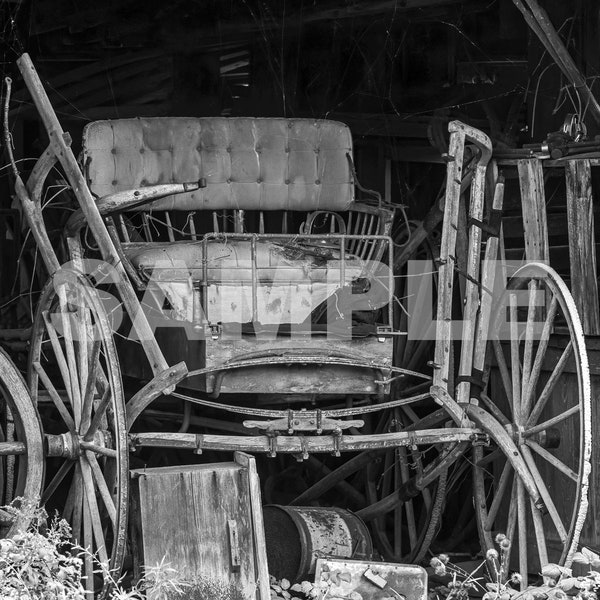 A Time Forgotten- A Vermont Barn with Buckboard Carriage- Fine Art/ Canvas/ Antique/ Black & White Photography