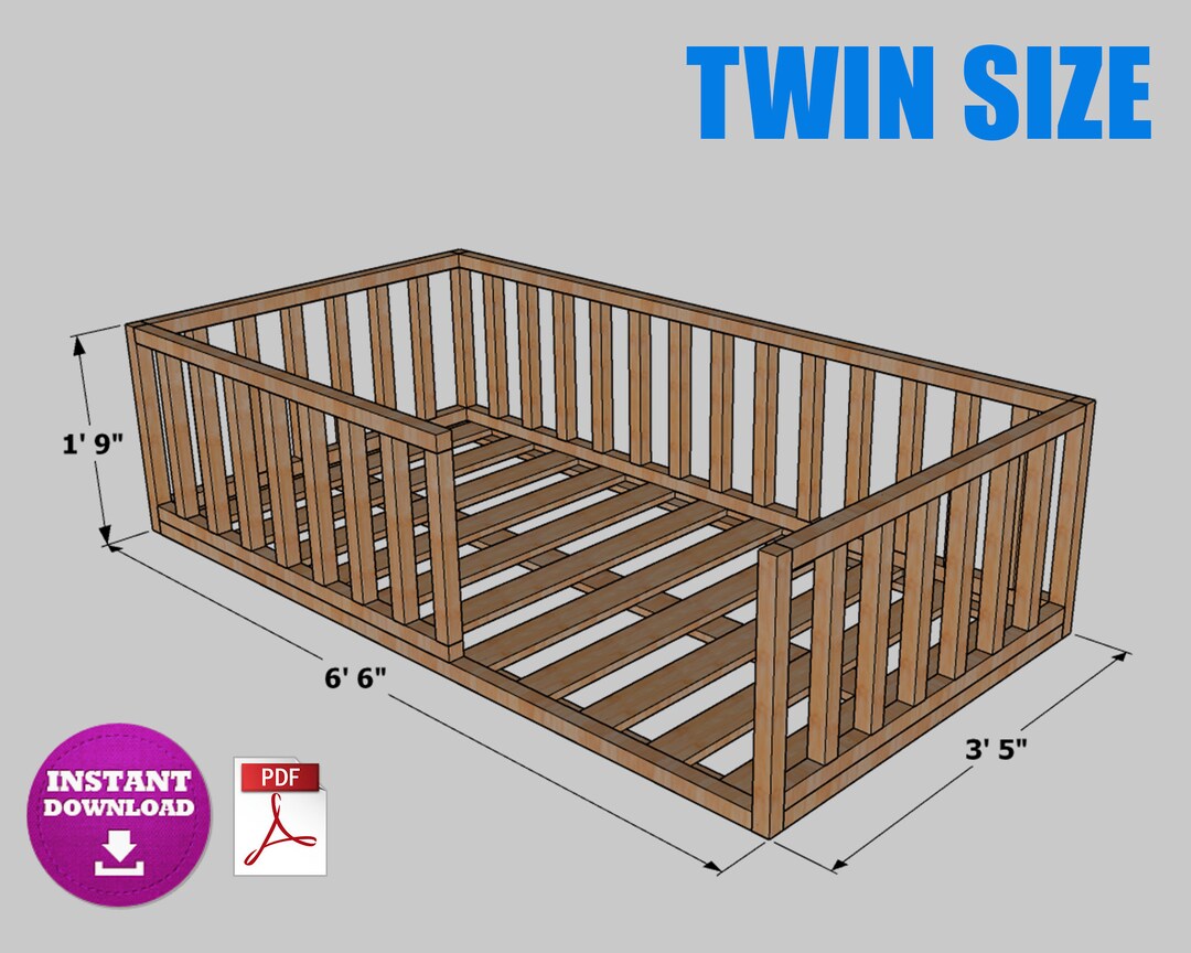 Buy I-POOK Twin Size Floor Bed With Fence And Door Platform Bed Frame With Safety Guardrails And Wood Slats Montessori Floor Bed For Girls And Boys Size L 79 5 X 41 8 X 17 5 Gray
