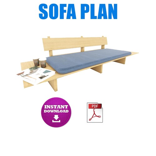 Sofa Build Plan, Modern Bench Digital Plan, DIY Construction Plan - PDF