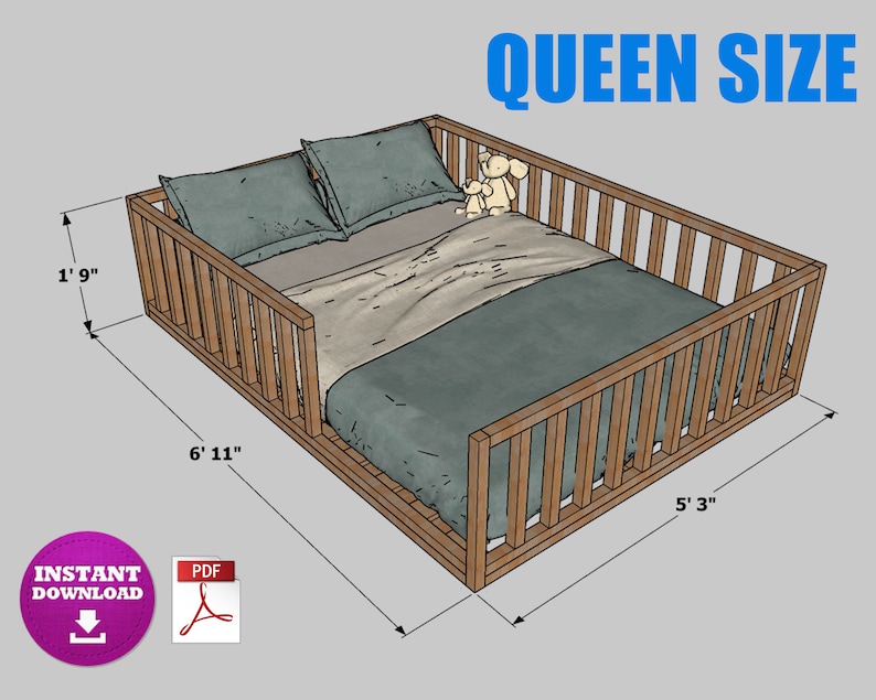 Queen Size Montessori Floor Bed Digital Plan DIY Montessori Etsy