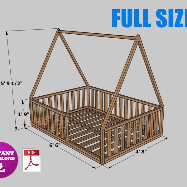 Full Size Montessori Floor Bed Digital Plan, DIY Montessori Floor Bed Build Plan - PDF