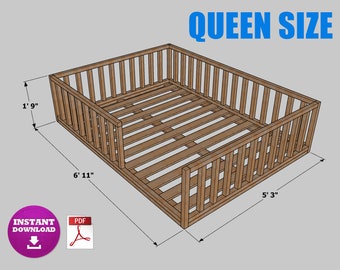 Queen Size Montessori Floor Bed Digital Plan, DIY Montessori Floor Bed Build Plan - PDF