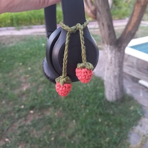 Crochet Tiny Strawberry Headphone Charm Accessory