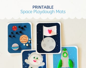 Space playdough mats, pretend play astronaut play dough mats, planet playdough mats for kids, space dry erase cards